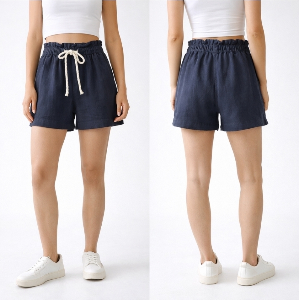 H&M Navy Drawstring Lounge Shorts Clean Girl Minimal Athleisure XS